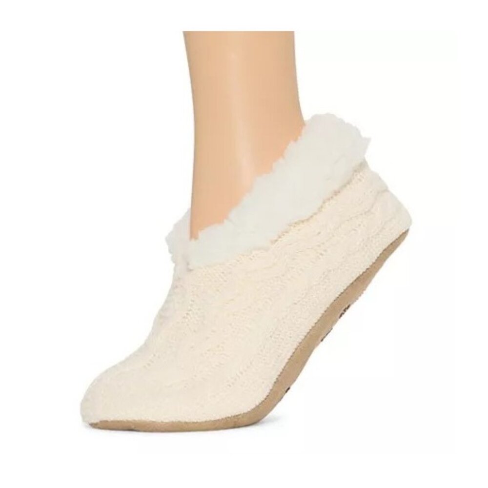 NiB Mixit Women Slipper Sock Slip On Sherpa Lined Knit White Size L-XL $30 1C443